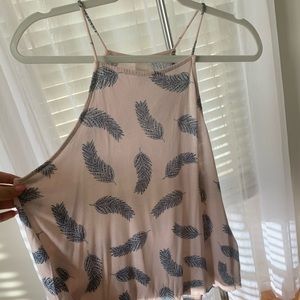 Pink with blue feather detailed halter top medium